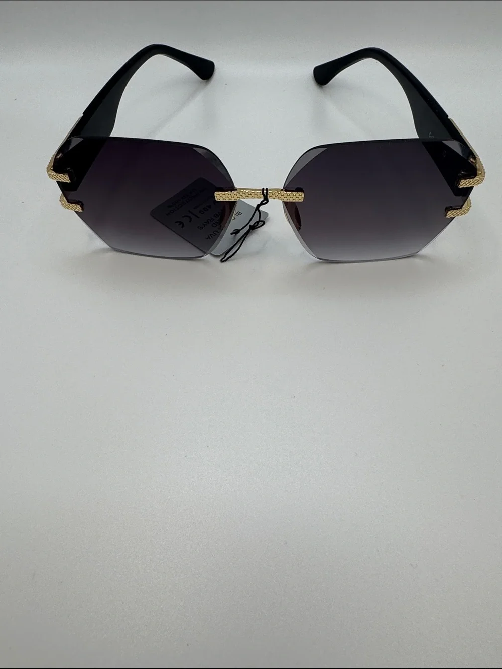 Rimless Dark Gradient Women’s Sunglasses with Gold Accents